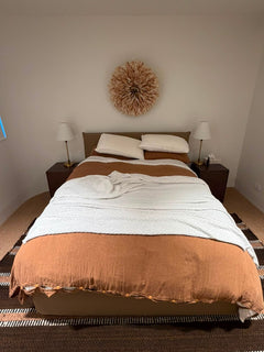King Living Jasper Queen Bed Frame Beige Upholstered - Image 3