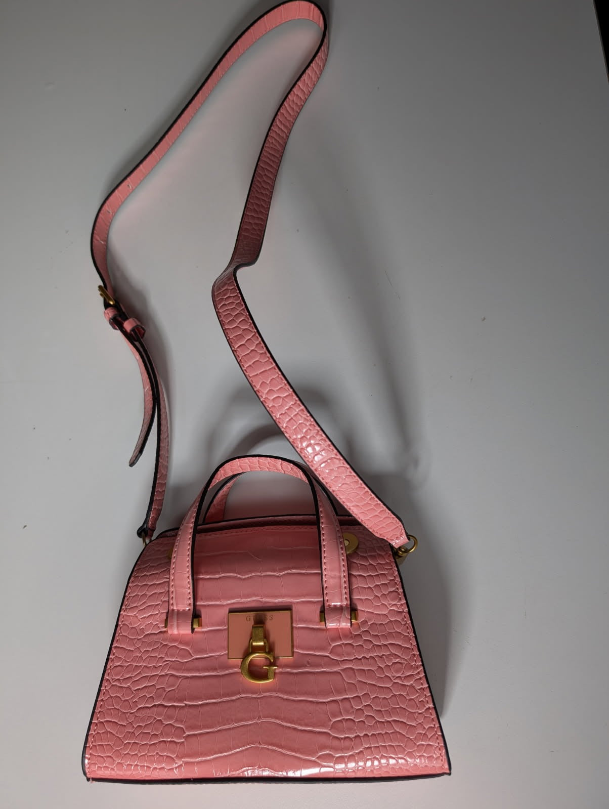 Guess Pink Croc-Embossed Satchel Crossbody Bag - Image 3