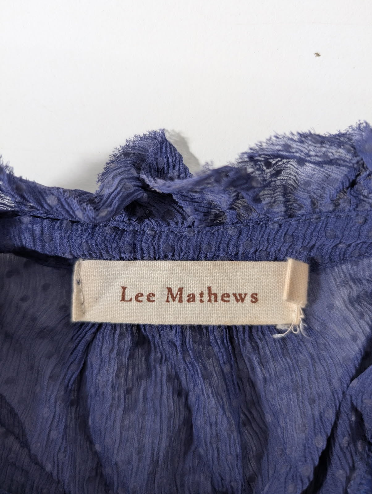 Lee Mathews Navy Blue Swiss Dot Silk Ruffle Maxi Dress - Image 3