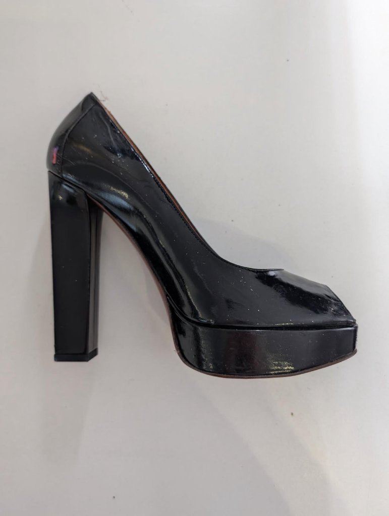 Lanvin Patent Leather Platform Peep Toe Pumps - Black Size 39 - Image 1