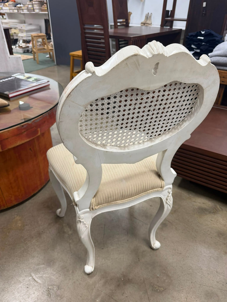 French Provincial Style Cane Back Dining Chair White Distressed - Image 3