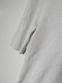 Witchery Silver Metallic Ribbed Knit Short Sleeve Top Size S - Image 3