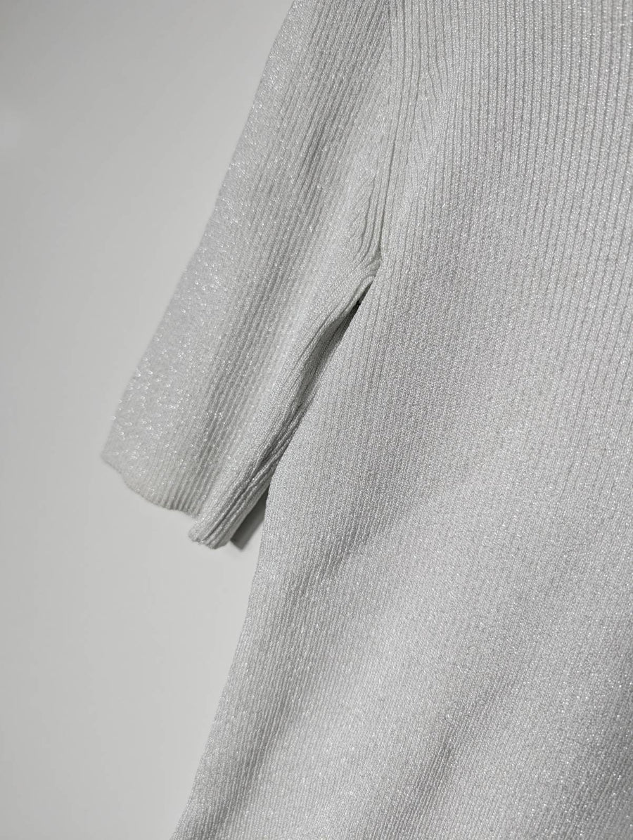 Witchery Silver Metallic Ribbed Knit Short Sleeve Top Size S - Image 3