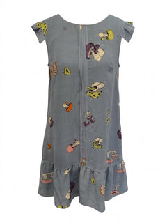 Chim Yen Junk Stuff Mushroom Print Silk Shift Dress - Grey Size M - Image 1