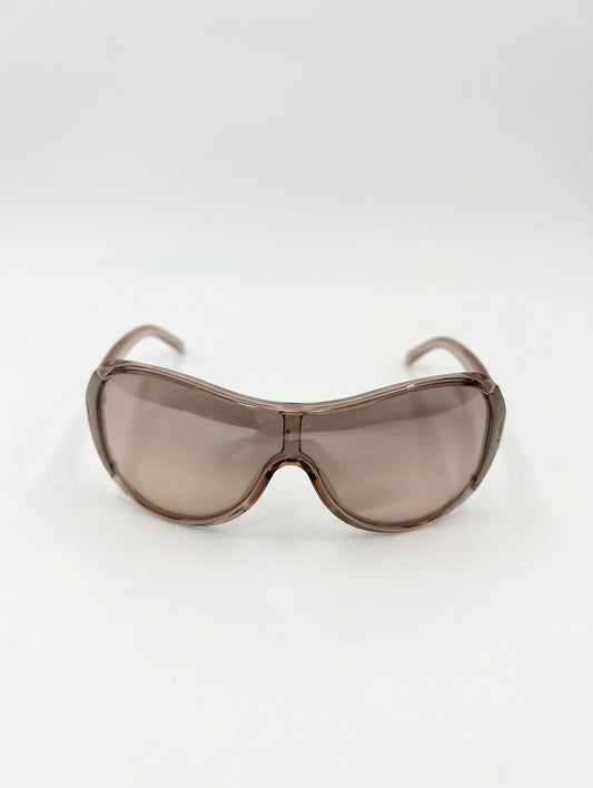 Vintage Yves Saint Laurent YSL Shield Sunglasses - Translucent Brown - Image 1