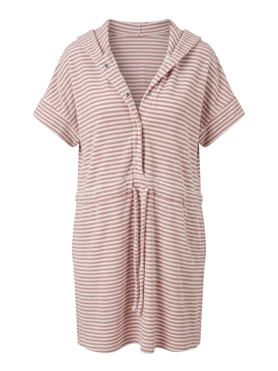 Miann & Co Women's Striped Terry Cloth Hooded Cover-Up Dress - Size XS - Image 1
