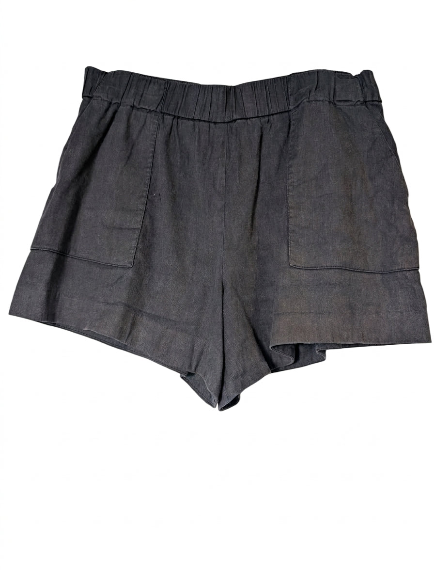 Witchery Linen Blend Elastic Waist Shorts Charcoal Grey Size 12