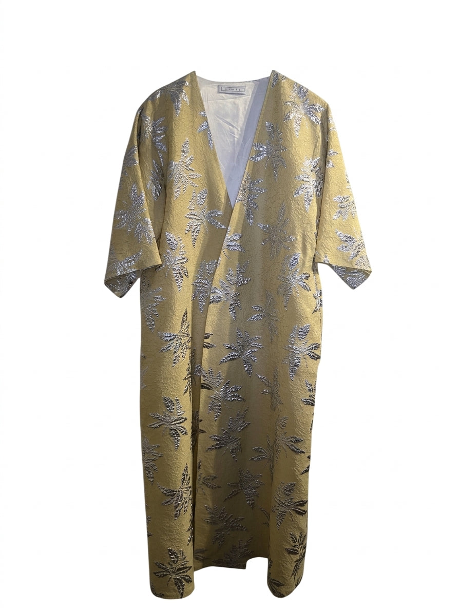 In the Mood For Love I-M-F-L Silver Metallic Leaf Print Kimono Robe - Image 1