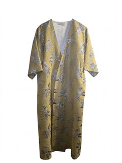 In the Mood For Love I-M-F-L Silver Metallic Leaf Print Kimono Robe - Image 1