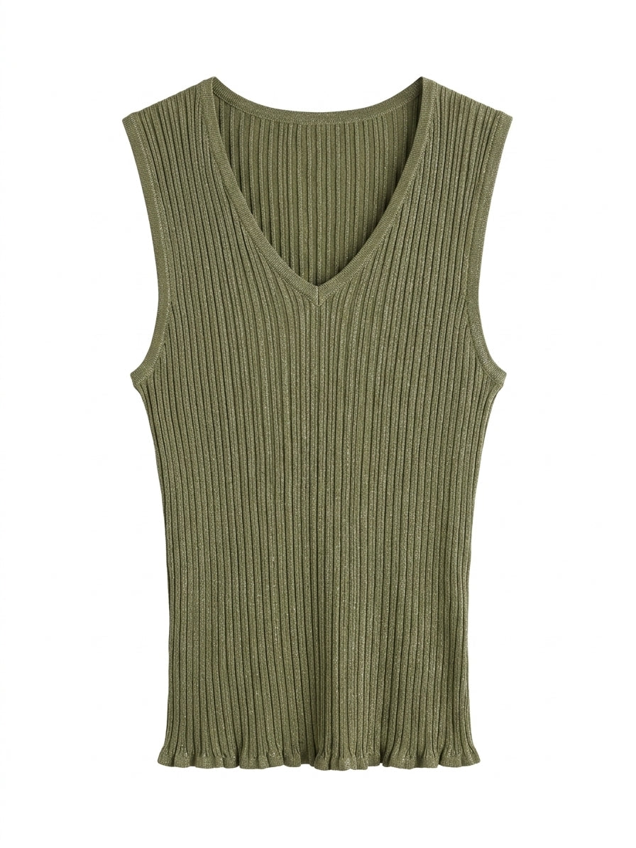 Marcs Imogen Foil Rib Tank Top Olive Green Size M