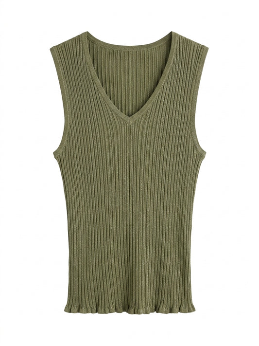 Marcs Imogen Foil Rib Tank Top Olive Green Size M - Image 1