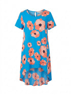 Mister Zimi Floral High-Low Dress Blue & Peach Poppy Print - Image 1