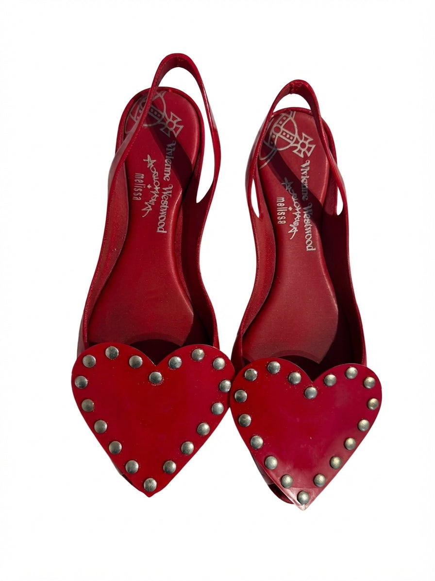 Vivienne Westwood Anglomania + Melissa Studded Heart Slingback Flats Red EU 37 - Image 1