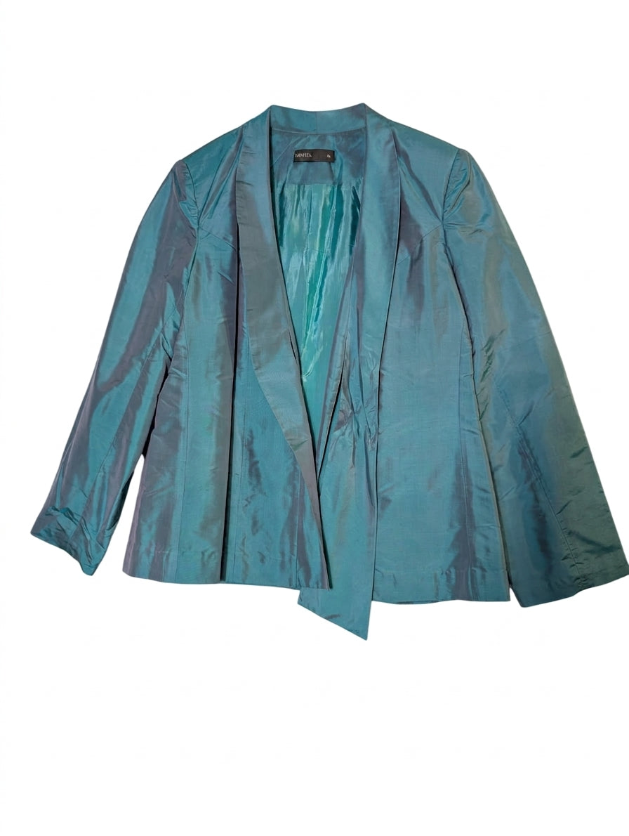 Sarissa Iridescent Teal Shantung Silk Blazer - Women's Size XL - Image 1