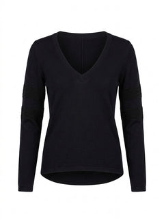 Fusalp Women's Black V-Neck Sweater - Ribbed Sleeve Detail - Image 1