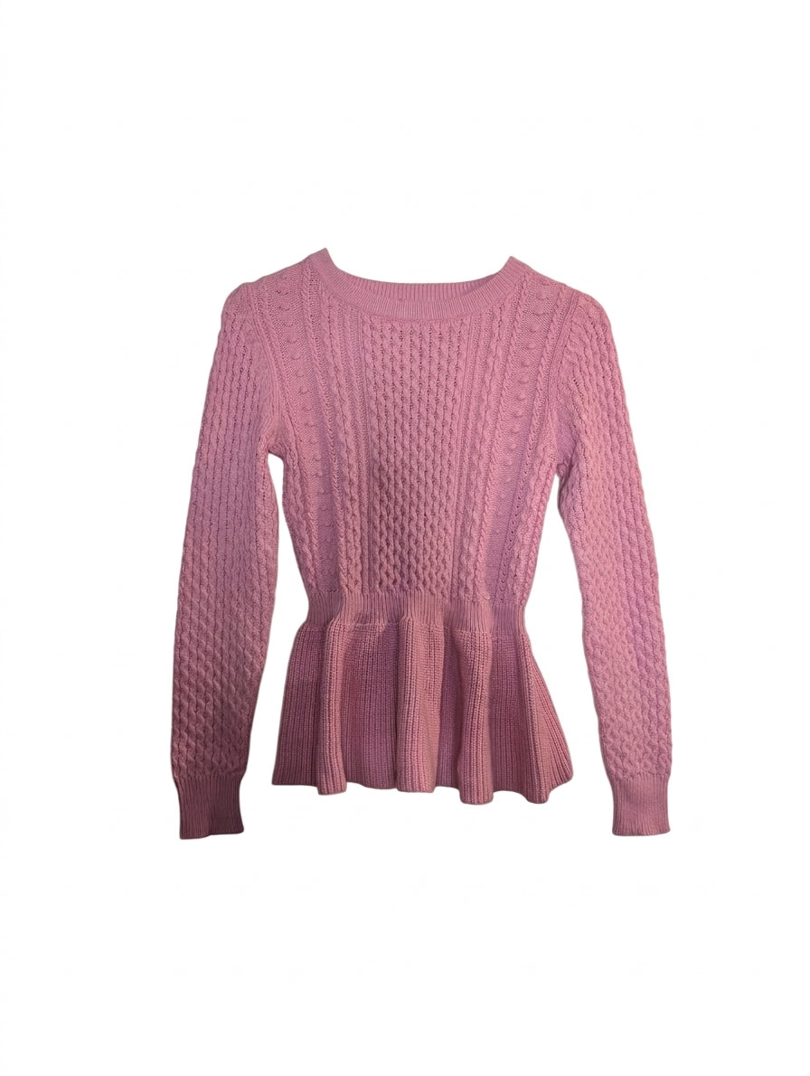 Review Pink Cable Knit Peplum Sweater - Women's Size 8 - Image 1