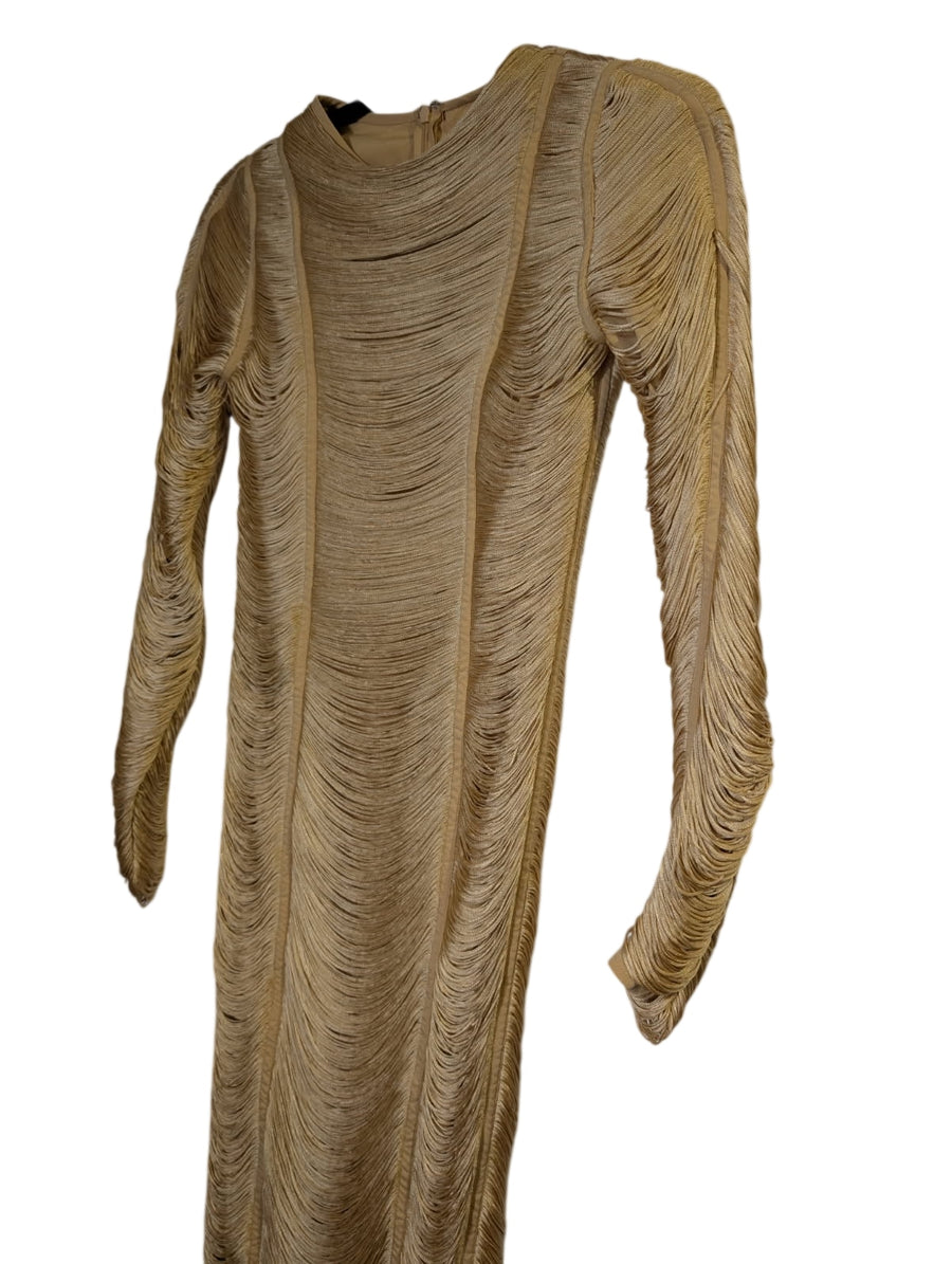 ASOS Design Gold Fringe Long Sleeve Dress UK 4 - Image 1