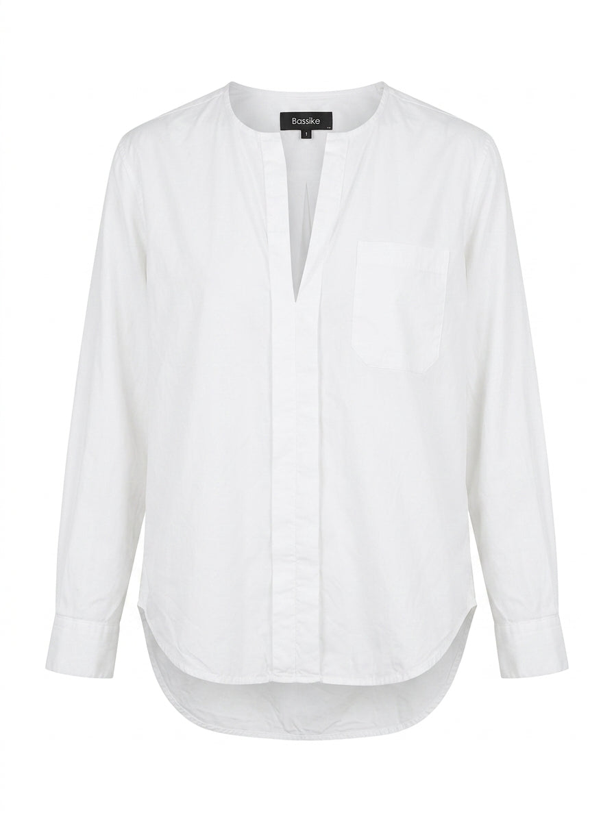 Bassike White Poplin V-Neck Button-Down Shirt - Size 1 - Image 1