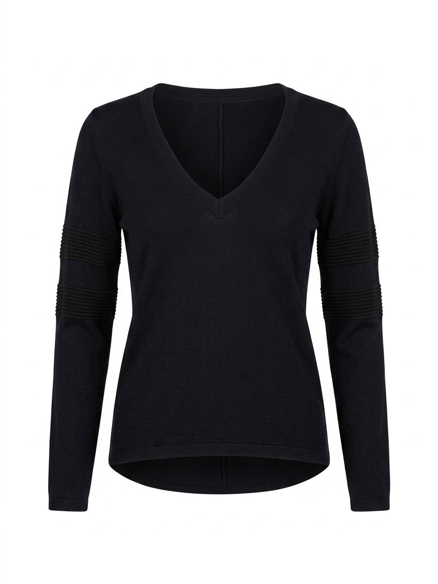 Fusalp Women's Black V-Neck Sweater - Ribbed Sleeve Detail - Image 1