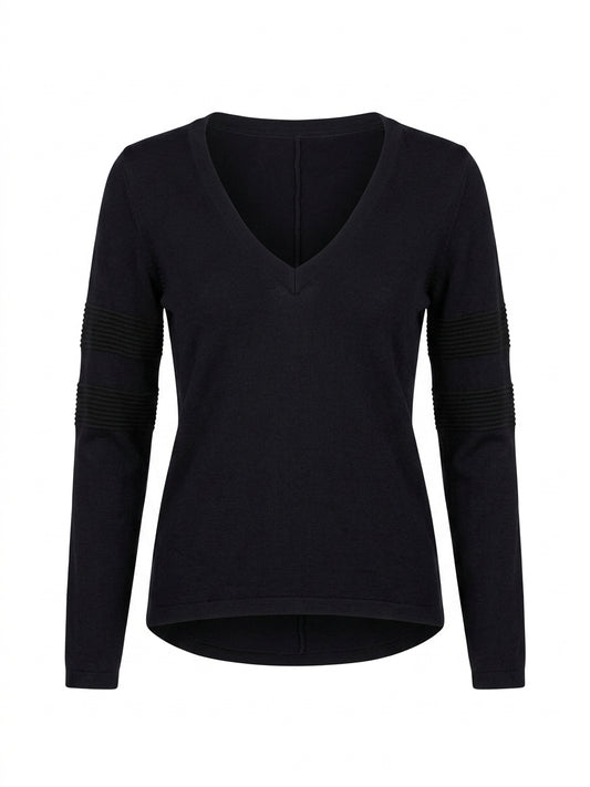 Fusalp Women's Black V-Neck Sweater - Ribbed Sleeve Detail - Image 1
