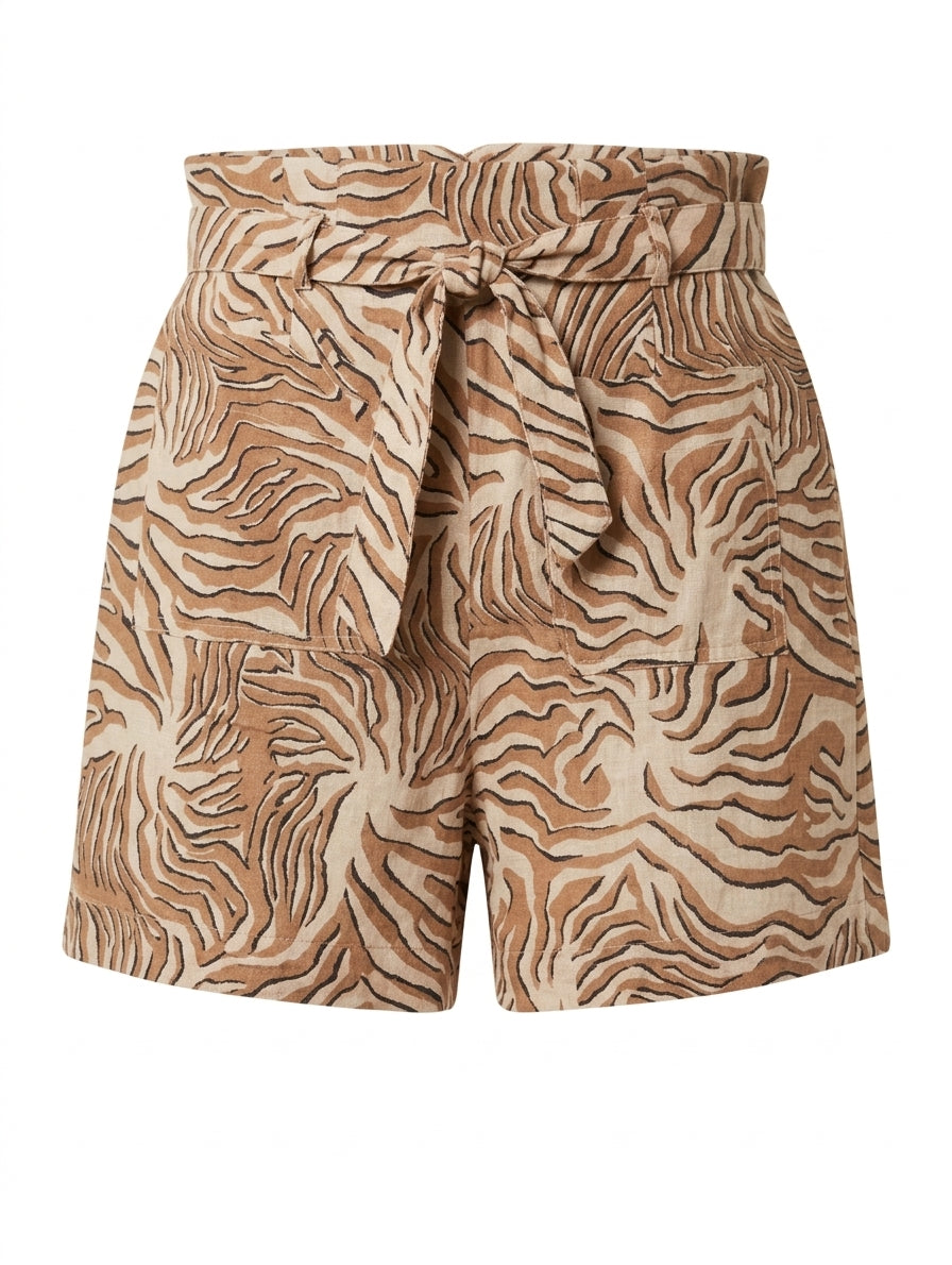 Maison Scotch Zebra Print Paperbag Waist Shorts Brown Black Size S - Image 1