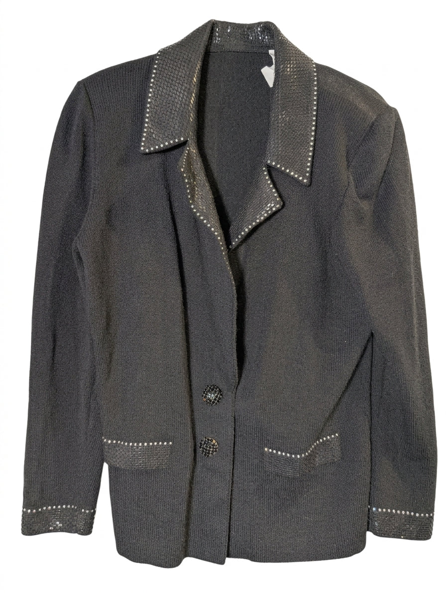 Toula Vintage Black Knit Cardigan Jacket with Sequin and Rhinestone Trim Size 4 - Image 1