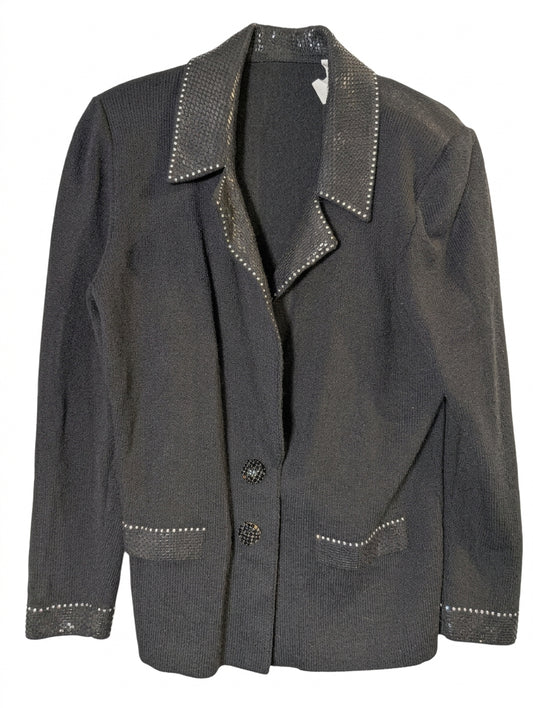 Toula Vintage Black Knit Cardigan Jacket with Sequin and Rhinestone Trim Size 4 - Image 1