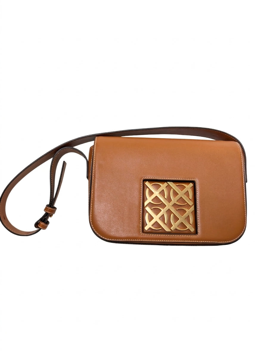 Oroton Leather Shoulder Bag - Tan with Gold Tone Hardware - Image 1