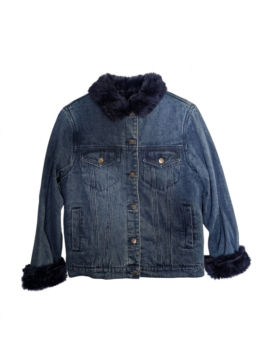 MP|D Women's Denim Jacket with Faux Fur Collar and Cuffs - Blue Size S - Image 1
