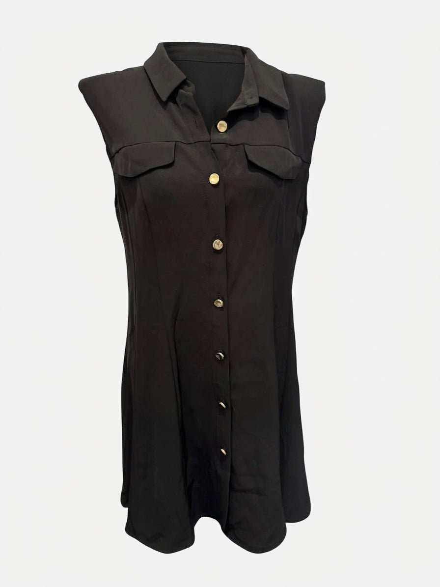 Zara Sleeveless Button-Down Shirt Dress - Black Size XL - Image 1