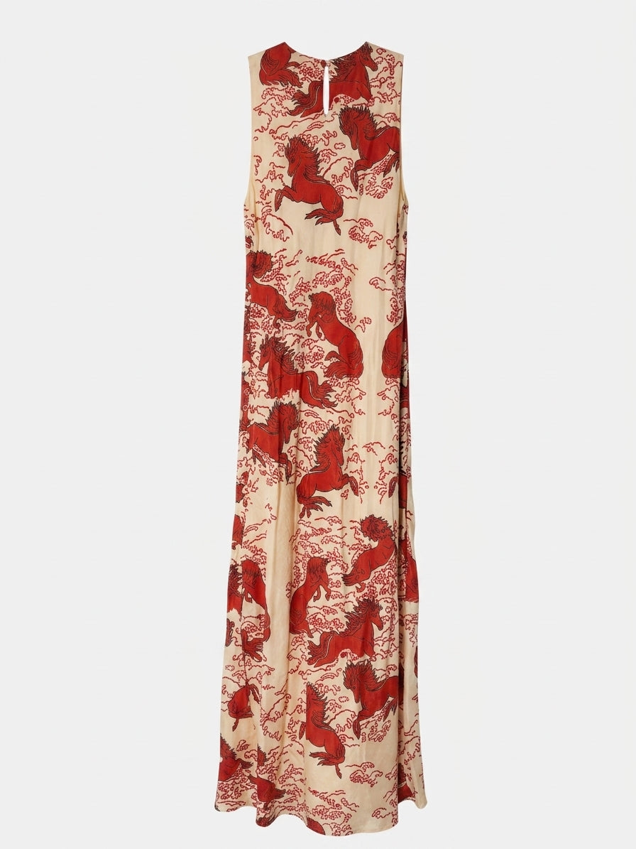 Alix of Bohemia Silk Horse Print Maxi Dress Cream Red Size S - Image 1