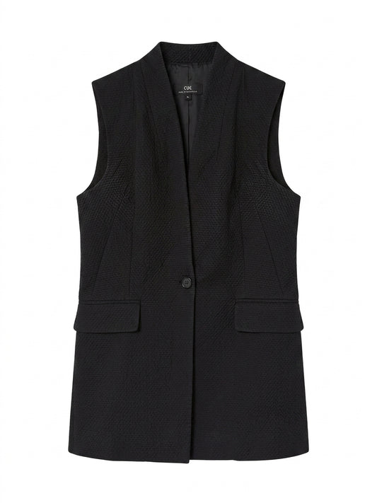 Cue Black Textured Sleeveless Longline Vest Size 10 - Image 1