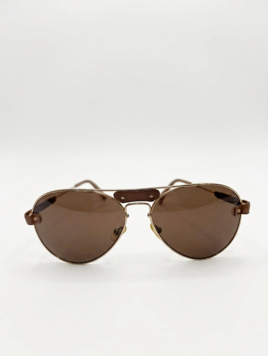 Chloé Aviator Sunglasses - Brown and Gold Tone - Image 1