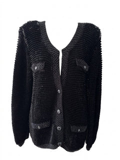 Champaign Vintage Black Sequin Cardigan Jacket - Embellished Knit - Image 1