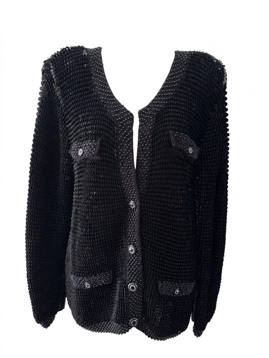 Champaign Vintage Black Sequin Cardigan Jacket - Embellished Knit - Image 1