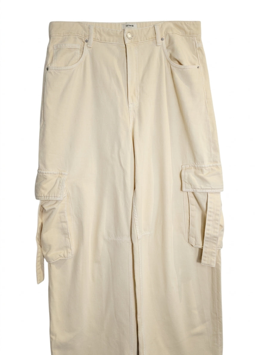 Cotton On Boyfriend Super Baggy Cargo Pants Cream Size 30 - Image 1