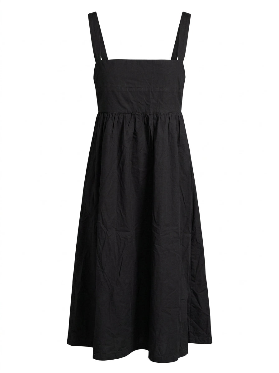 Assembly Label Black Cotton Square Neck Midi Dress - Size 10 - Image 1