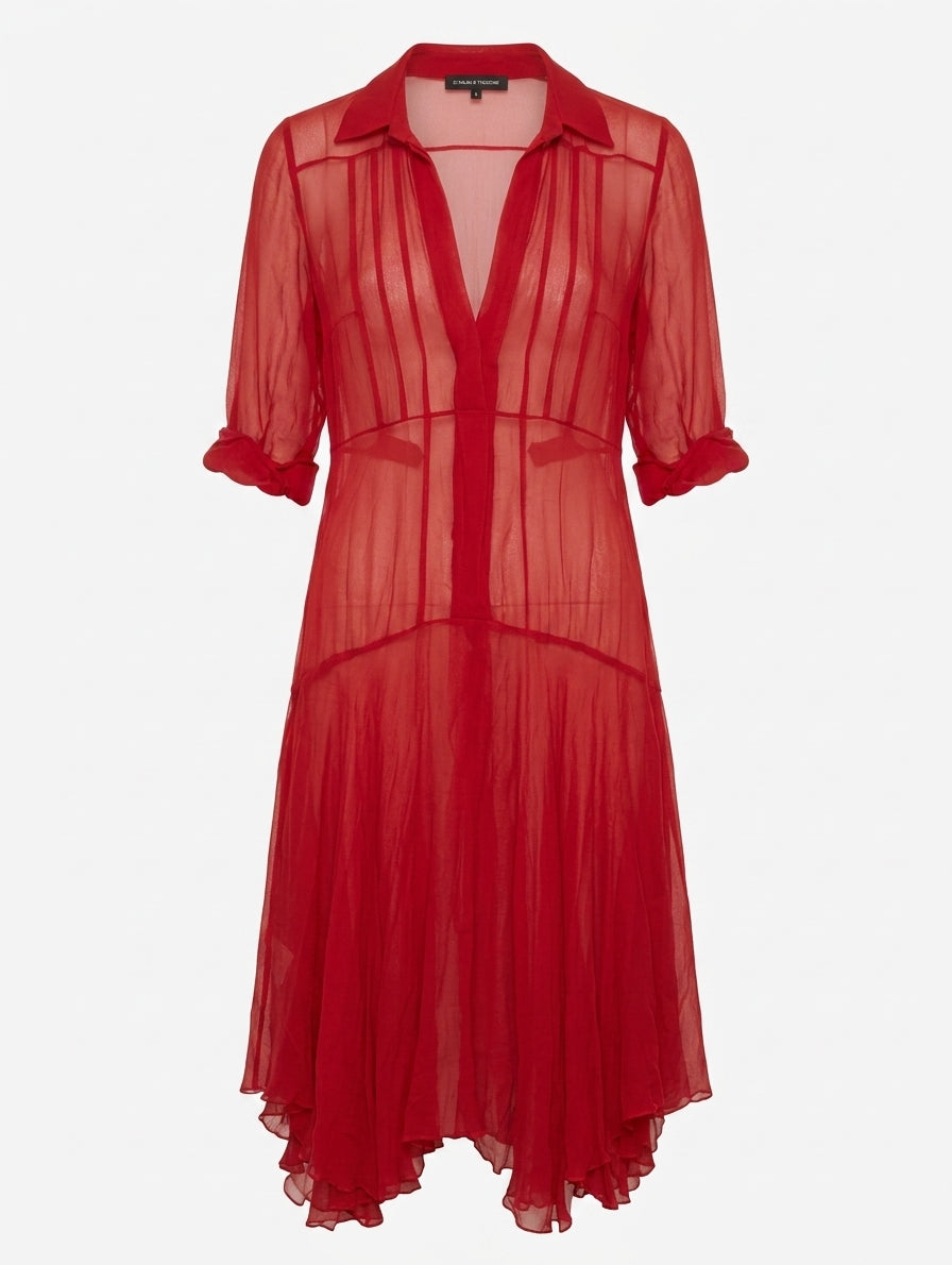 Scanlan & Theodore Red Sheer Silk Chiffon Dress - Size 8 - Image 1