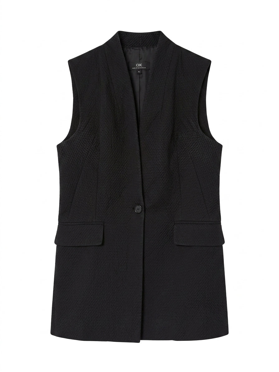 Cue Black Textured Sleeveless Longline Vest Size 10 - Image 1