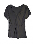 Willow V-Neck T-Shirt Black Raw Edge Detail - Image 1