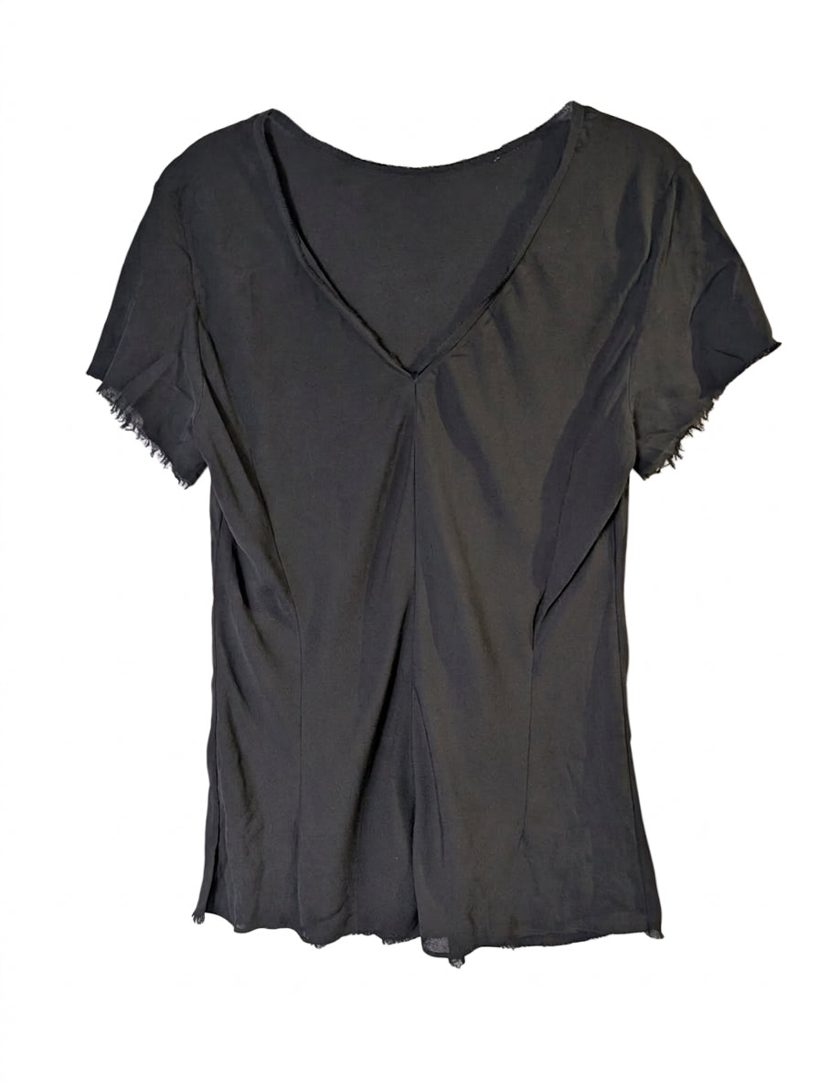 Willow V-Neck T-Shirt Black Raw Edge Detail - Image 1