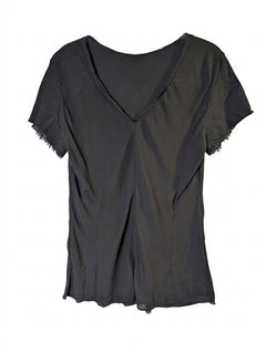 Willow V-Neck T-Shirt Black Raw Edge Detail - Image 1