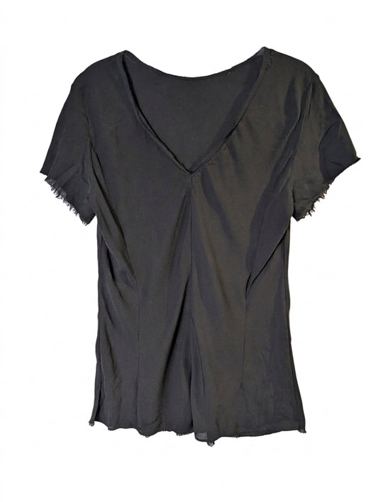 Willow V-Neck T-Shirt Black Raw Edge Detail - Image 1