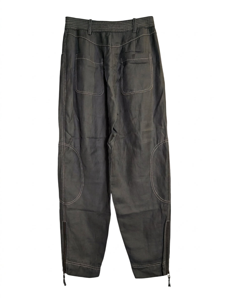 Veronika Maine Contrast Stitch Trousers Olive Green Size 8 - Image 1