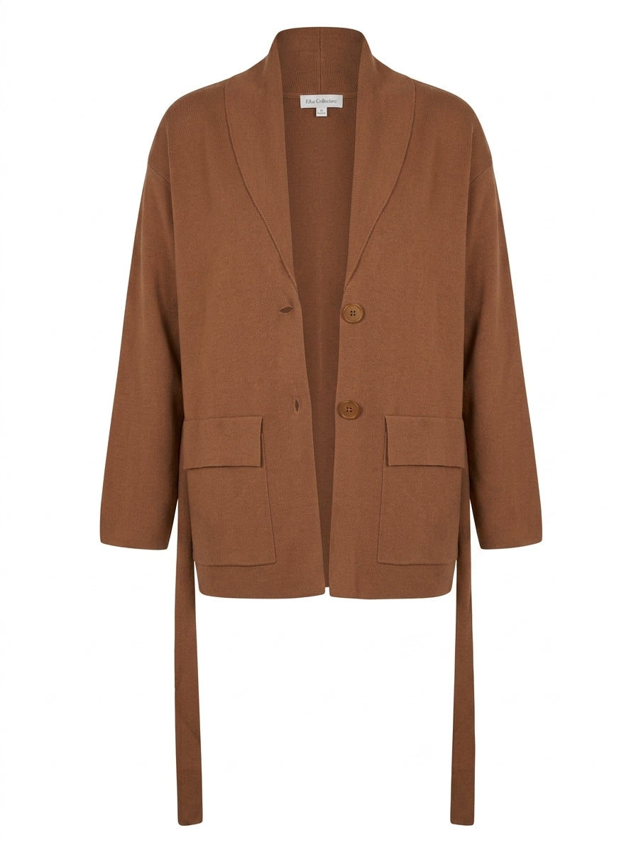 Elka Collective Shawl Collar Belted Cardigan Tan Brown AU/UK 8 - Image 1