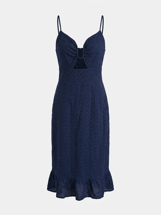 Fashion Union Navy Blue Eyelet Cut-Out Midi Dress - UK 10 - Image 1
