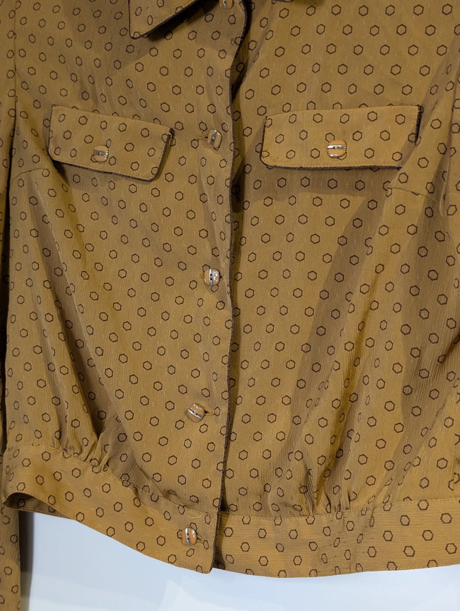 Love.rich Cropped Jacket Mustard Yellow Geometric Print - Image 3