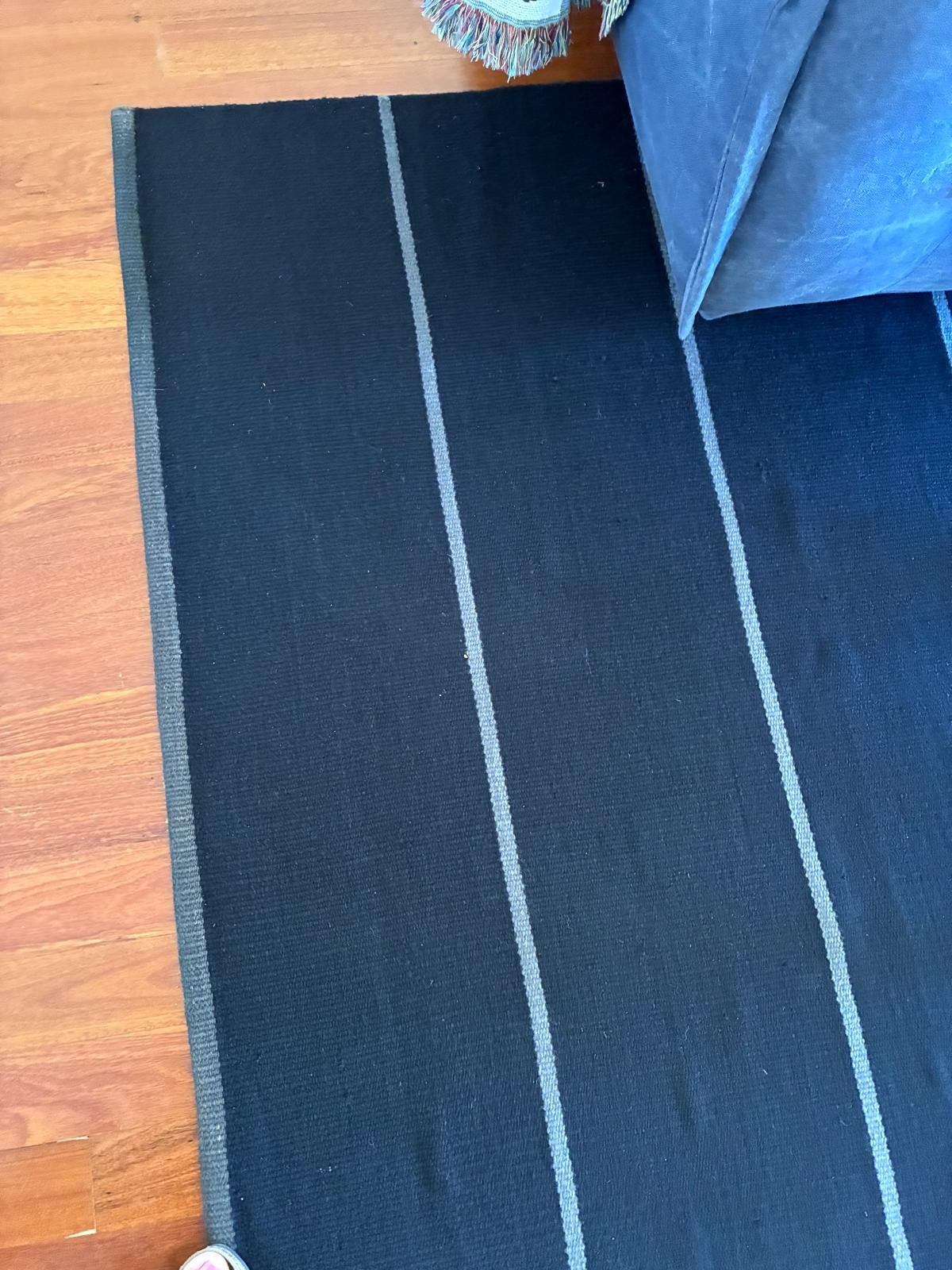 Large Striped Flatwoven Rug - Black and Beige 4m x 3m - Image 1