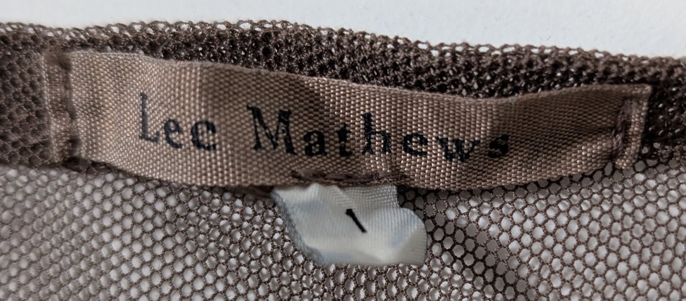 Lee Mathews Brown Mesh Long Sleeve Dress with Velvet Bow Detail - Image 3