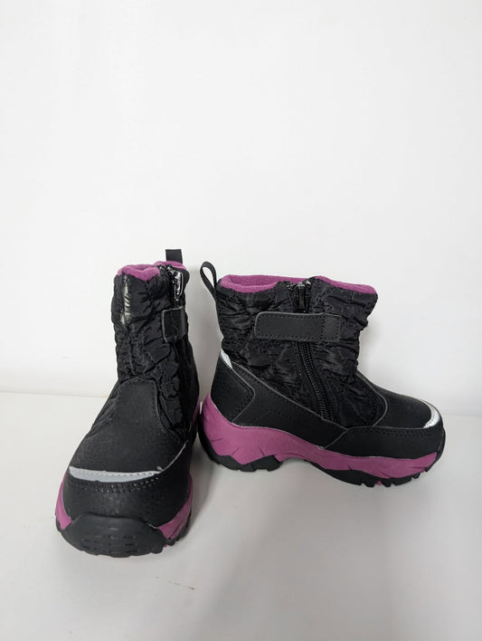 Crane Kids Quilted Winter Boots - Black & Pink Waterproof Snow Boots - Image 1